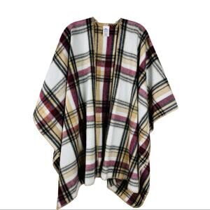 Woolrich cream tan red plaid open preppy academia cardigan cape one size
